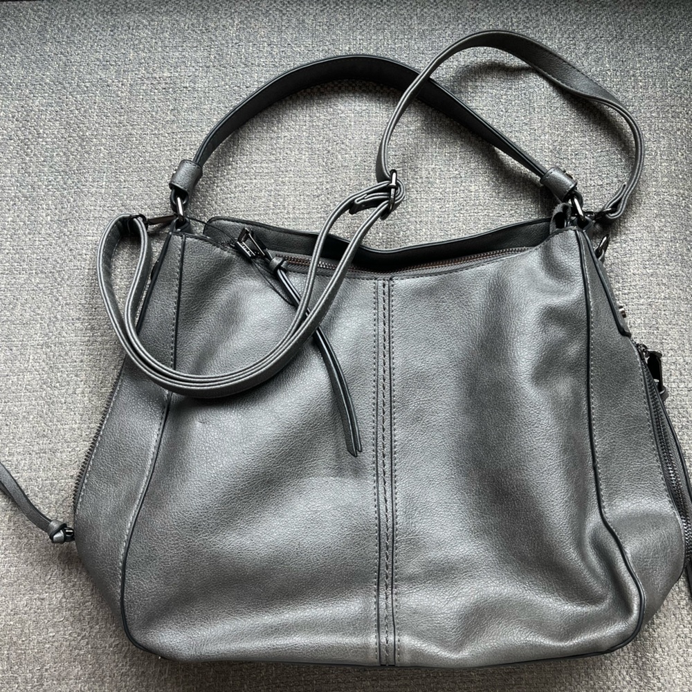 Beautiful REALER gunmetal silver/gray large faux leather bag